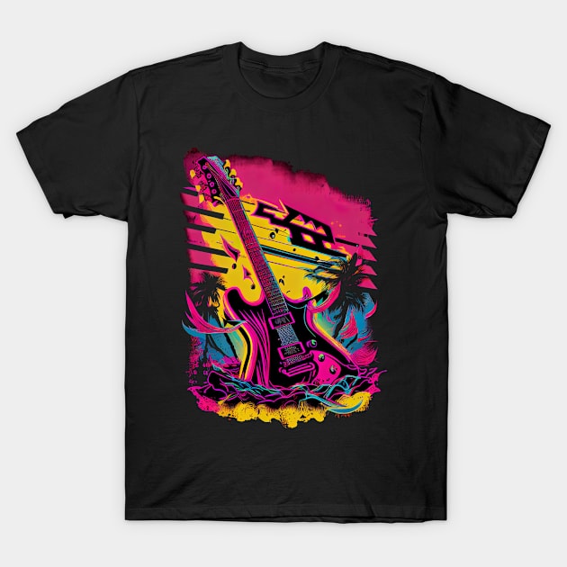 Synthwave Retrowave Guiter Colorful Graphic T-Shirt by SpookshowGraphics